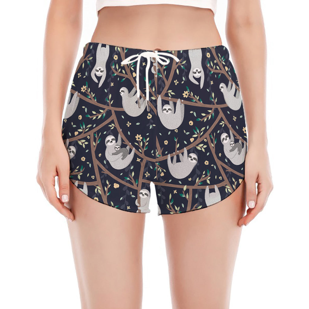 Sloth Family Pattern Print Women's Split Running Shorts