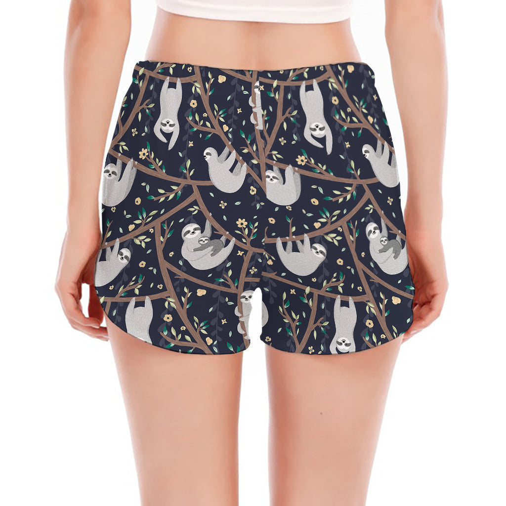 Sloth Family Pattern Print Women's Split Running Shorts