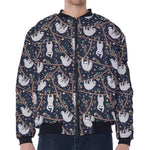 Sloth Family Pattern Print Zip Sleeve Bomber Jacket