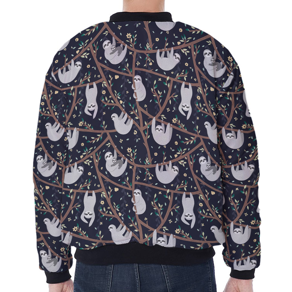 Sloth Family Pattern Print Zip Sleeve Bomber Jacket