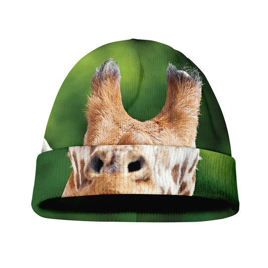 Smiley Face Giraffe Print Beanie