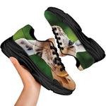 Smiley Face Giraffe Print Black Chunky Shoes