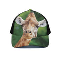 Smiley Face Giraffe Print Black Mesh Trucker Hat