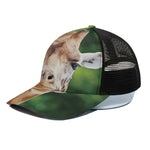 Smiley Face Giraffe Print Black Mesh Trucker Cap