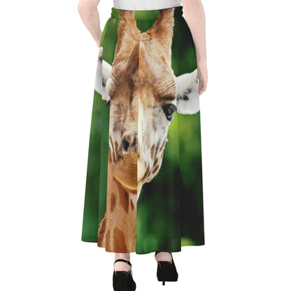 Smiley Face Giraffe Print Chiffon Maxi Skirt