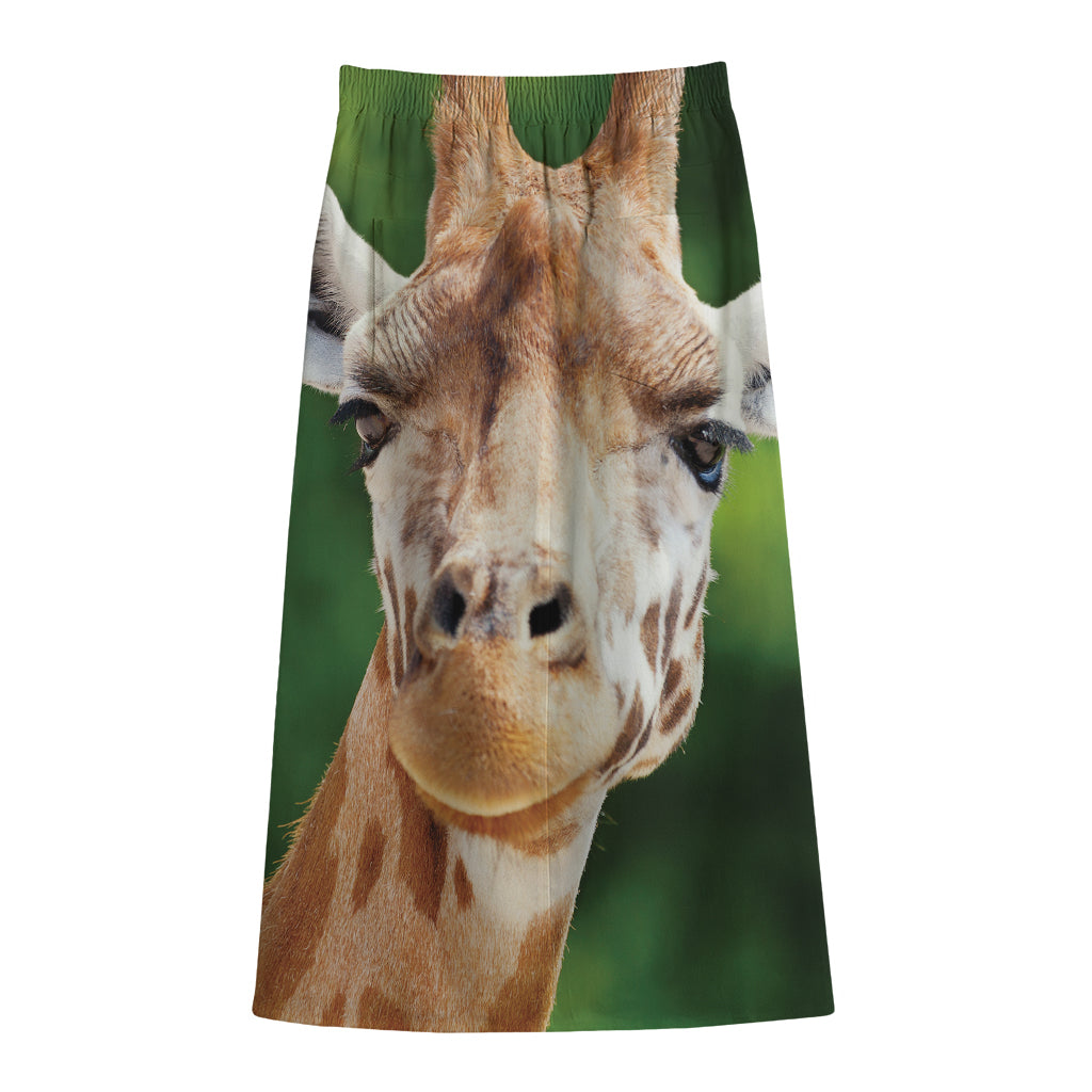 Smiley Face Giraffe Print Cotton Front Slit Maxi Skirt