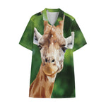 Smiley Face Giraffe Print Cotton Hawaiian Shirt