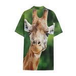 Smiley Face Giraffe Print Cotton Hawaiian Shirt