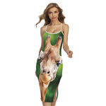 Smiley Face Giraffe Print Cross Back Cami Dress