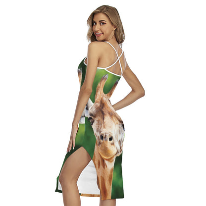 Smiley Face Giraffe Print Cross Back Cami Dress