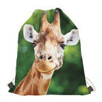Smiley Face Giraffe Print Drawstring Bag