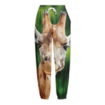 Smiley Face Giraffe Print Fleece Lined Knit Pants