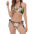 Smiley Face Giraffe Print Halter Scoop Tie Side Bikini