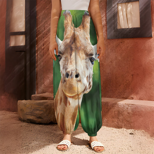 Smiley Face Giraffe Print Harem Pants