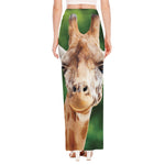 Smiley Face Giraffe Print High Slit Maxi Skirt