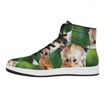 Smiley Face Giraffe Print High Top Leather Sneakers