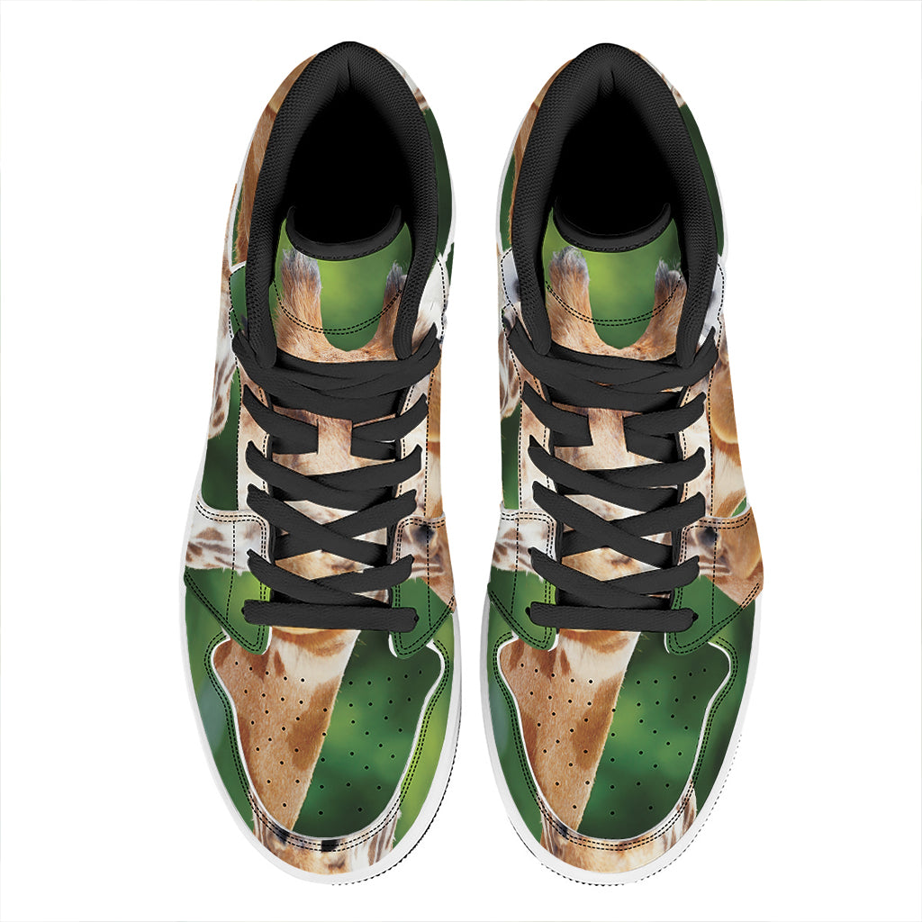 Smiley Face Giraffe Print High Top Leather Sneakers