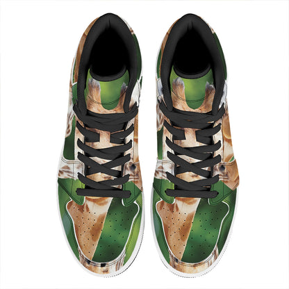 Smiley Face Giraffe Print High Top Leather Sneakers