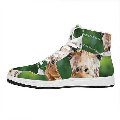 Smiley Face Giraffe Print High Top Leather Sneakers