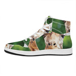 Smiley Face Giraffe Print High Top Leather Sneakers