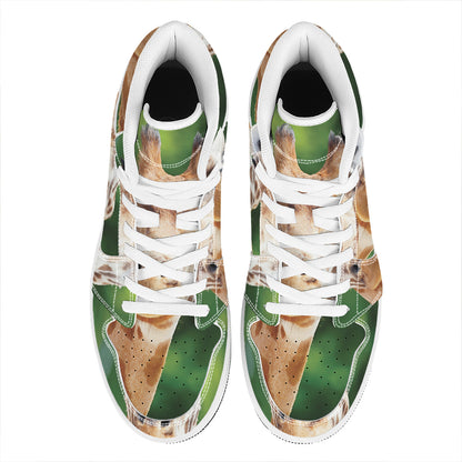 Smiley Face Giraffe Print High Top Leather Sneakers