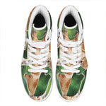 Smiley Face Giraffe Print High Top Leather Sneakers