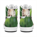 Smiley Face Giraffe Print High Top Leather Sneakers
