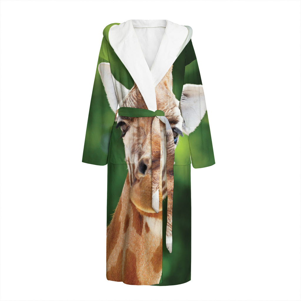 Smiley Face Giraffe Print Hooded Bathrobe