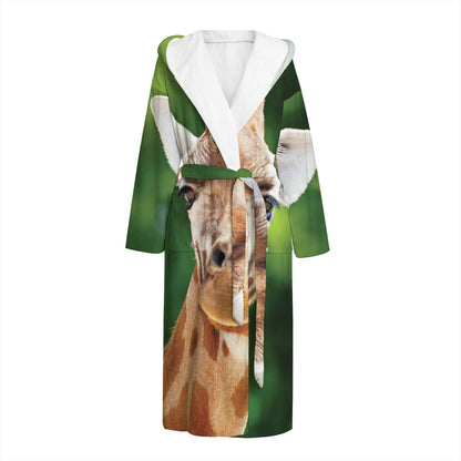 Smiley Face Giraffe Print Hooded Bathrobe