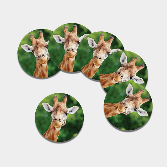 Smiley Face Giraffe Print Leather Coaster Set