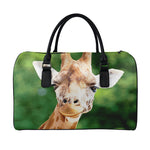 Smiley Face Giraffe Print Leather Duffle Bag