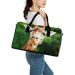 Smiley Face Giraffe Print Leather Duffle Bag