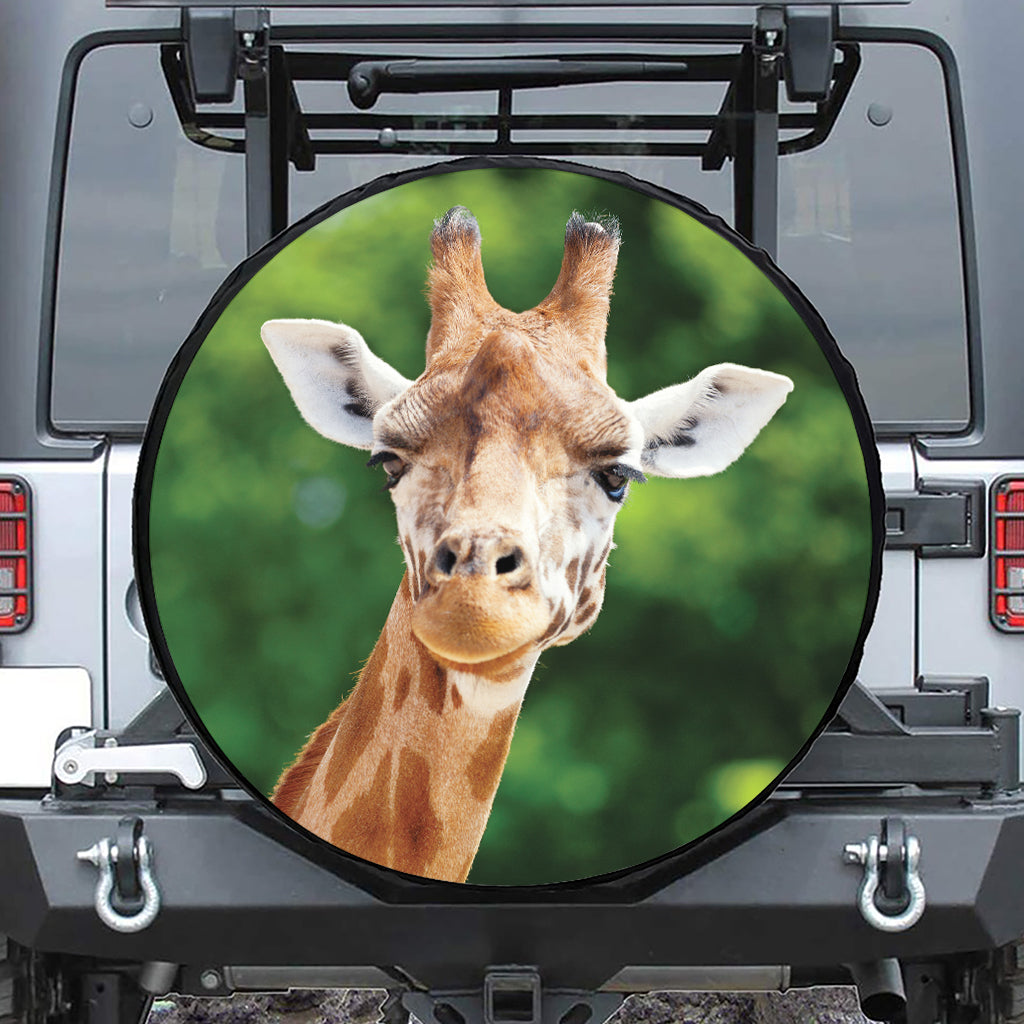 Smiley Face Giraffe Print Leather Spare Tire Cover