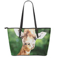 Smiley Face Giraffe Print Leather Tote Bag With Zipper