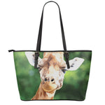 Smiley Face Giraffe Print Leather Tote Bag