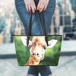 Smiley Face Giraffe Print Leather Tote Bag