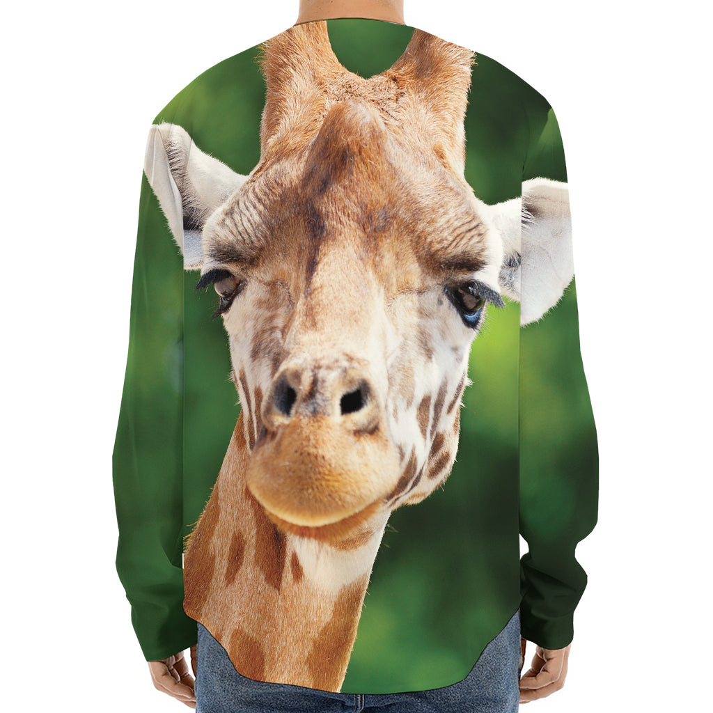 Smiley Face Giraffe Print Long Sleeve Baseball Jersey