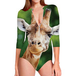 Smiley Face Giraffe Print Long Sleeve Swimsuit