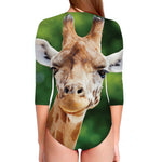 Smiley Face Giraffe Print Long Sleeve Swimsuit