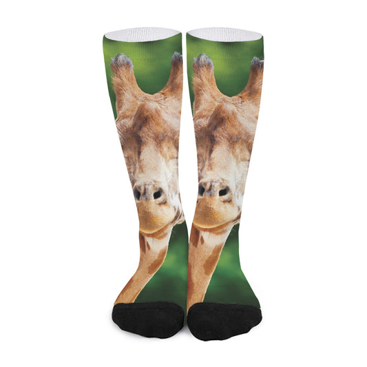 Smiley Face Giraffe Print Long Socks