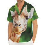 Smiley Face Giraffe Print Men's Deep V-Neck Shirt