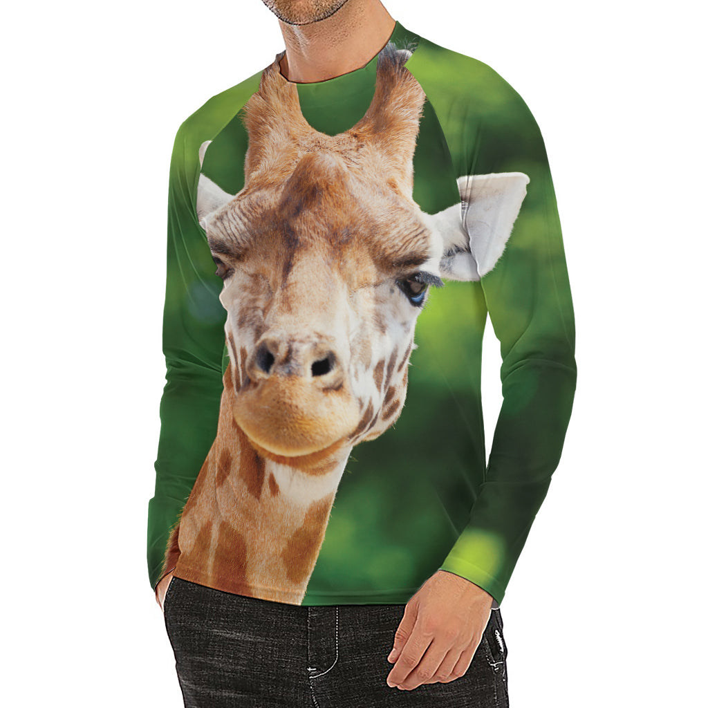 Smiley Face Giraffe Print Men's Long Sleeve Rash Guard