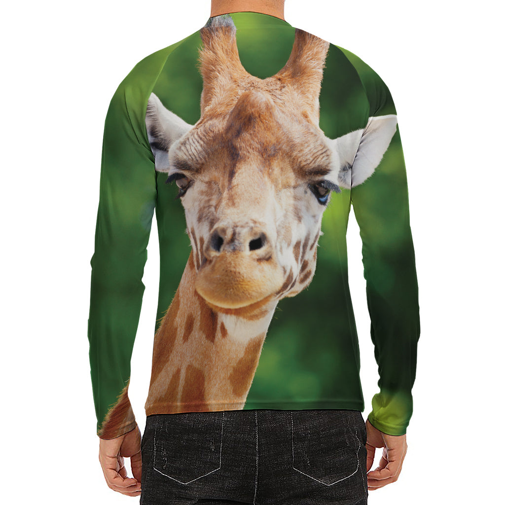 Smiley Face Giraffe Print Men's Long Sleeve Rash Guard