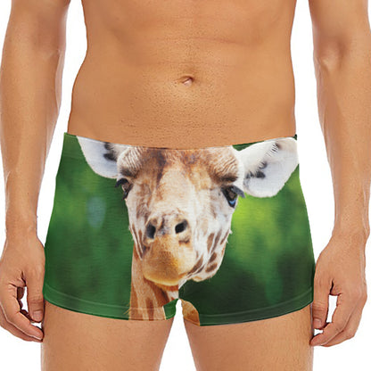 Smiley Face Giraffe Print Men's Short Boxer Briefs