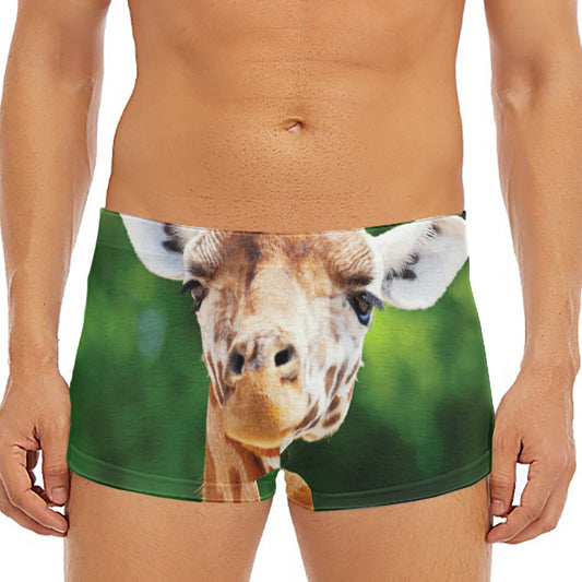 Smiley Face Giraffe Print Men's Short Boxer Briefs
