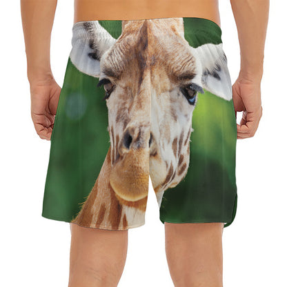 Smiley Face Giraffe Print Men's Split Running Shorts