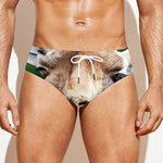 Smiley Face Giraffe Print Men's Swim Briefs