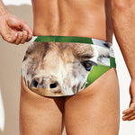Smiley Face Giraffe Print Men's Swim Briefs