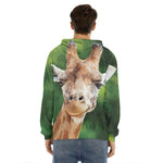 Smiley Face Giraffe Print Men's Velvet Pullover Hoodie