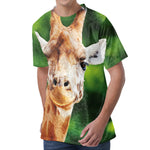 Smiley Face Giraffe Print Men's Velvet T-Shirt